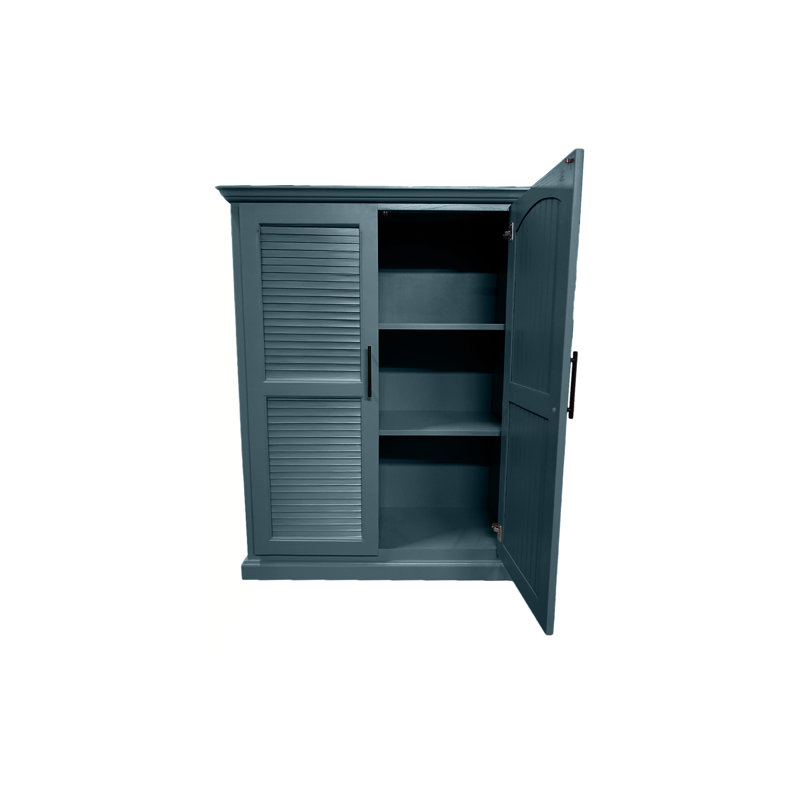 Shutter Style Solid Wood kitchen Pantry Cabinet, Smokey Blue