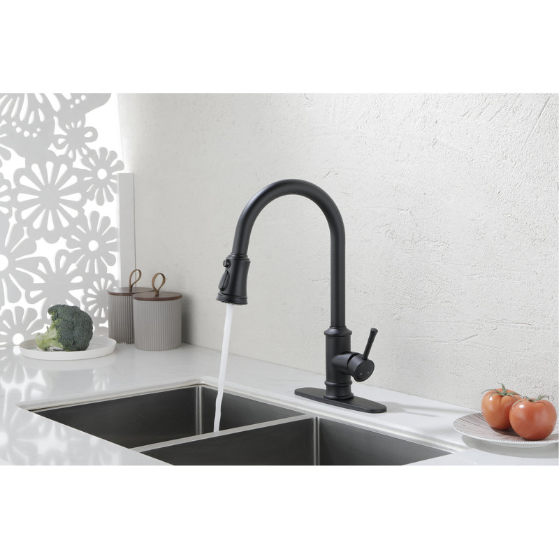 Robinet de cuisine monocommande en acier inoxydable noir mat avec tirette profilée et pratique