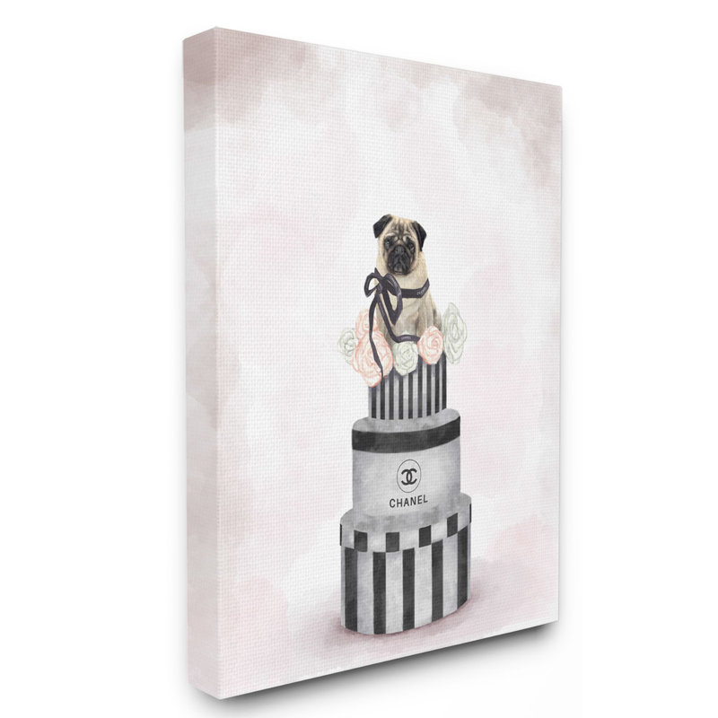 Fashion Box Stack Dog Pink Pet Painting - Print, Wrapped Canvas, 20" H x 16" W