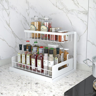 Under Sink Organizer, 2-tier Pull Out Cabinet Organizer With Slide Out Shelves For Kitchen & Bathroom Sink Storage, White, 1 Pack