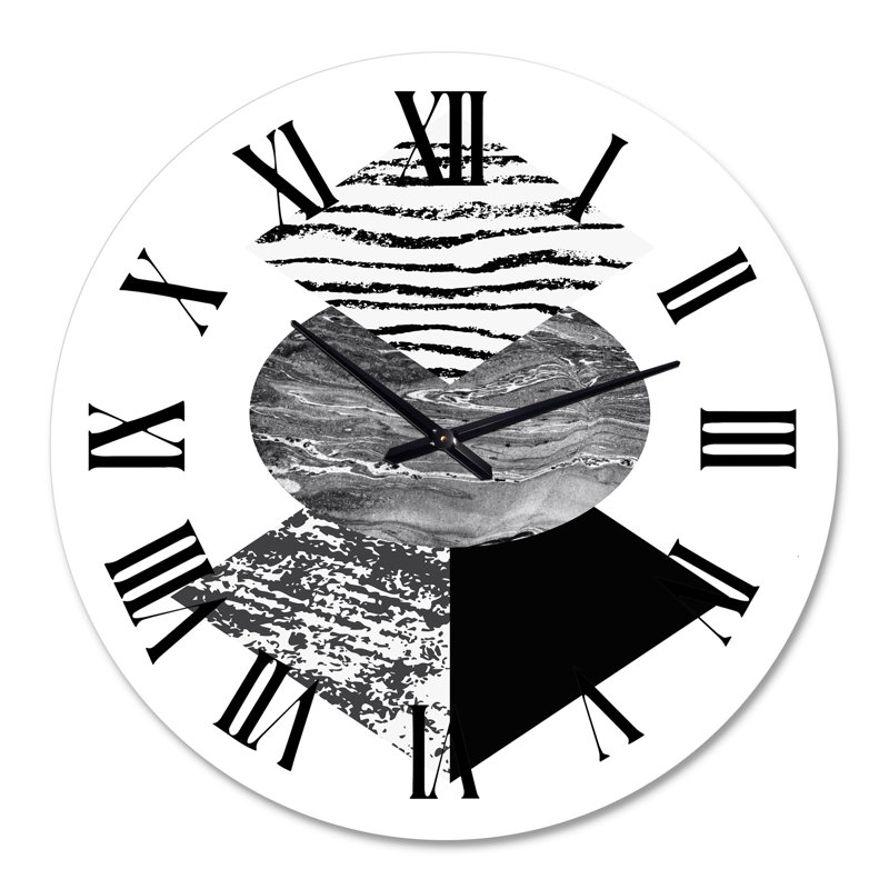 Feuille de palmier tropical avec formes géométriques abstraites I - horloge murale moderne, Surdimensionné