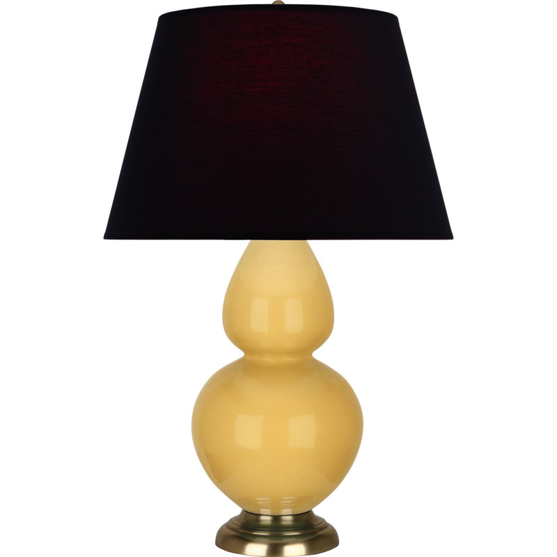 Lampe de table double gourde en céramique, Noir / Rouge, Jaune coucher de soleil glacé / laiton, Laiton