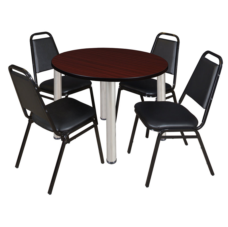 Plateau de table Kee, 4 chaises empilables, Chrome chrome, Acajou, H 29 po x l 48 po x P 48 po