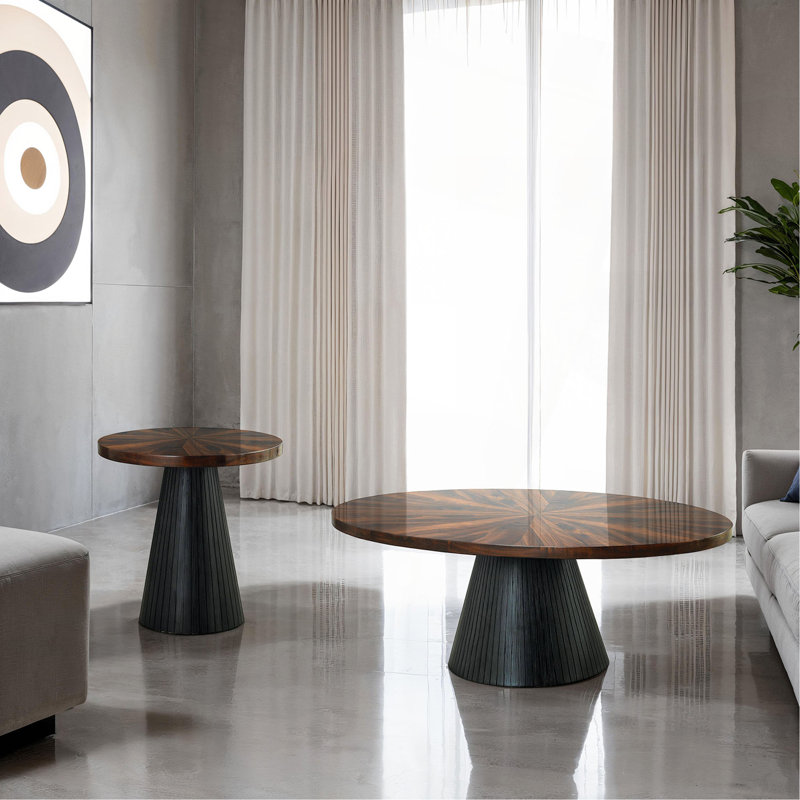 Ensemble de table 3 pièces de style contemporain 1 table basse 1 table de bout 2 X Table de bout à motif de base de tambour, finition noire, salon principal