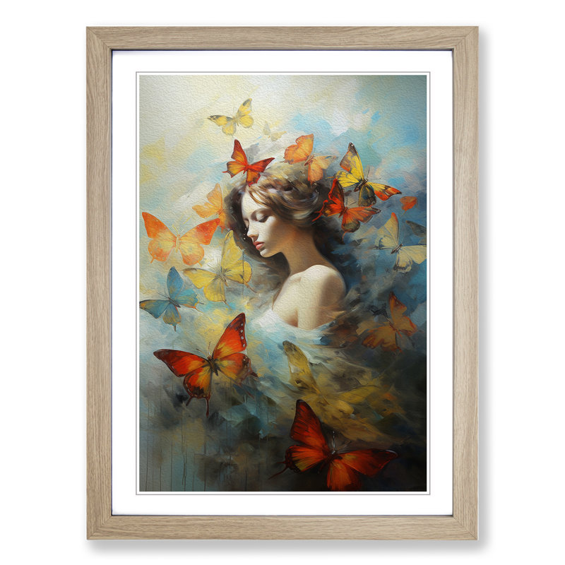 Butterfly Romanticism Art - Framed Print, 64cm H x 46cm W x 2cm D, Oak Framed