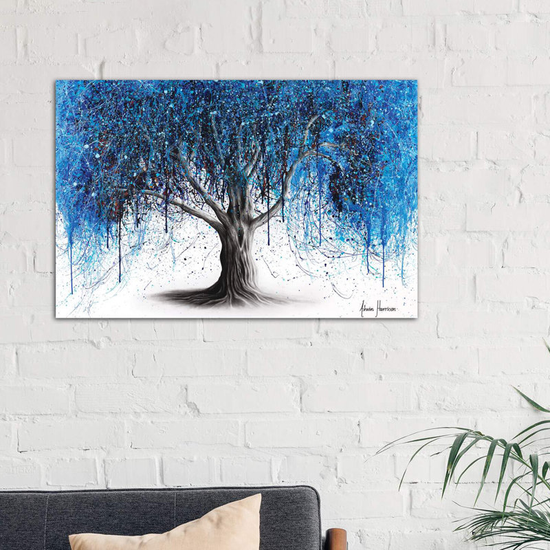 «Blue Midnight Tree» par Ashvin Harrison - impression d'art graphique, Toile tendue, H 8 po x l 12 po x P 0,75 po