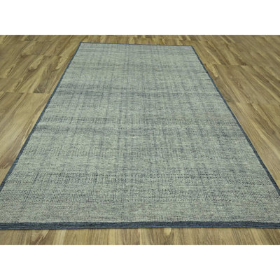 Tapis oriental bleu marine en laine biologique 8 pi 10 po x 11 pi 10 po avec motif ivoire, noué à la main, patiné et oxydé