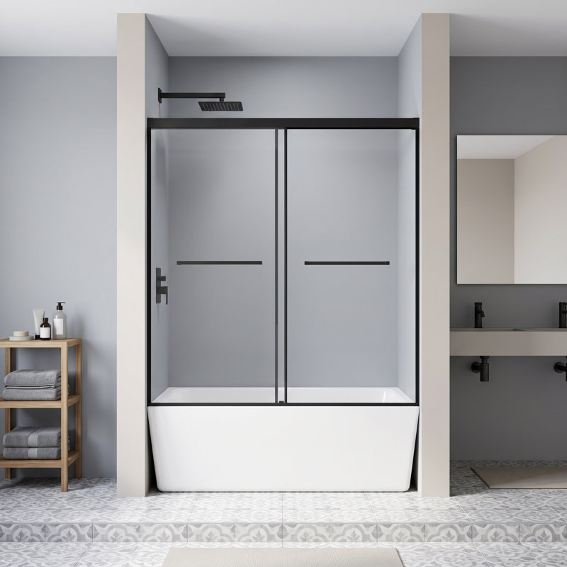 Porte de douche coulissante double sans cadre en aluminium l 60 po x H 62 po