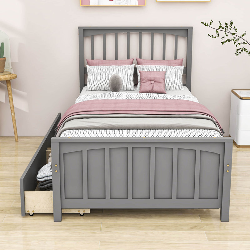 Twin Storage Platform Bed with Drawers, Gray