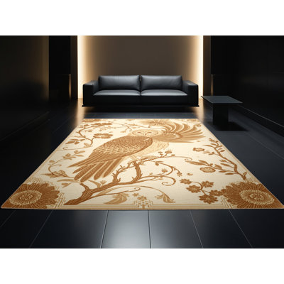 Tapis beige classique lavable à la machine Symbole de la sagesse oscar - reliure beige
