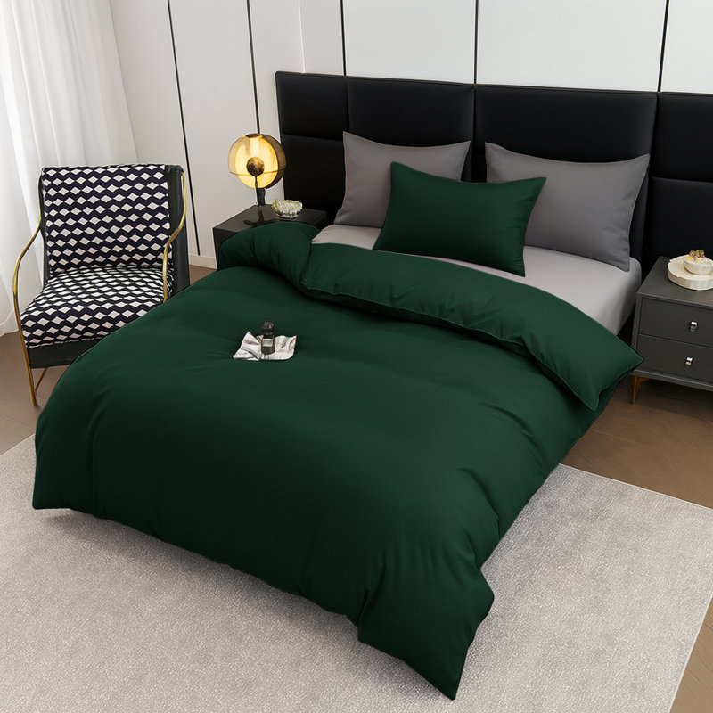 Aspire Homeware Ultra Soft 4 Piece Hotel Quality Dyed Duvet Bedding Set with Pillowcases and Fitted Sheet, Emerald