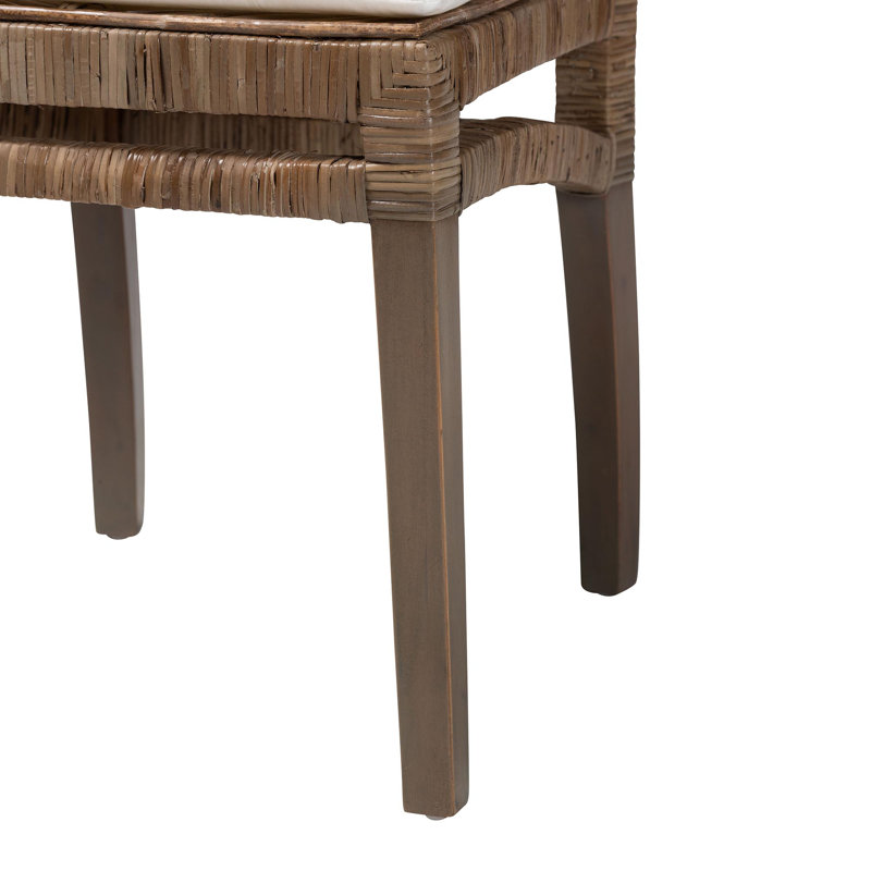 Chaise de salle à manger moderne avec coussin en rotin naturel et acajou de style bohémien moderne