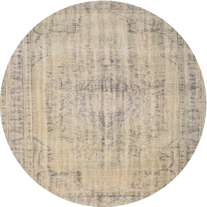 Tapis contemporain gris clair / brun, Rond 5 pi