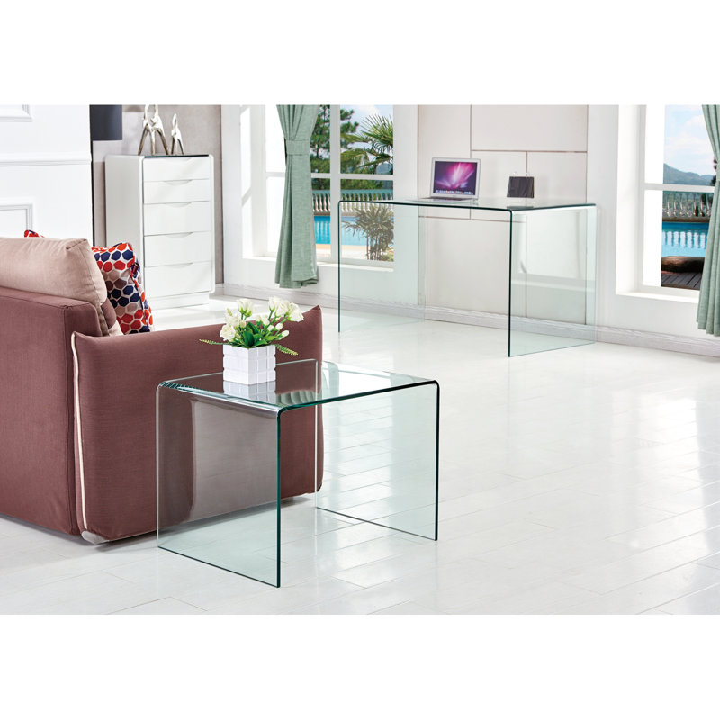 Transparent End Table,Tempered Clear Bent Glass Sidetable