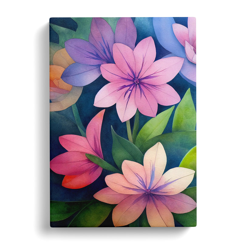 XV1022-1033X Beautiful Watercolour Flowers No.4 - Print, No Matte, 50cm H x 35cm W x 3cm D, Wrapped Canvas