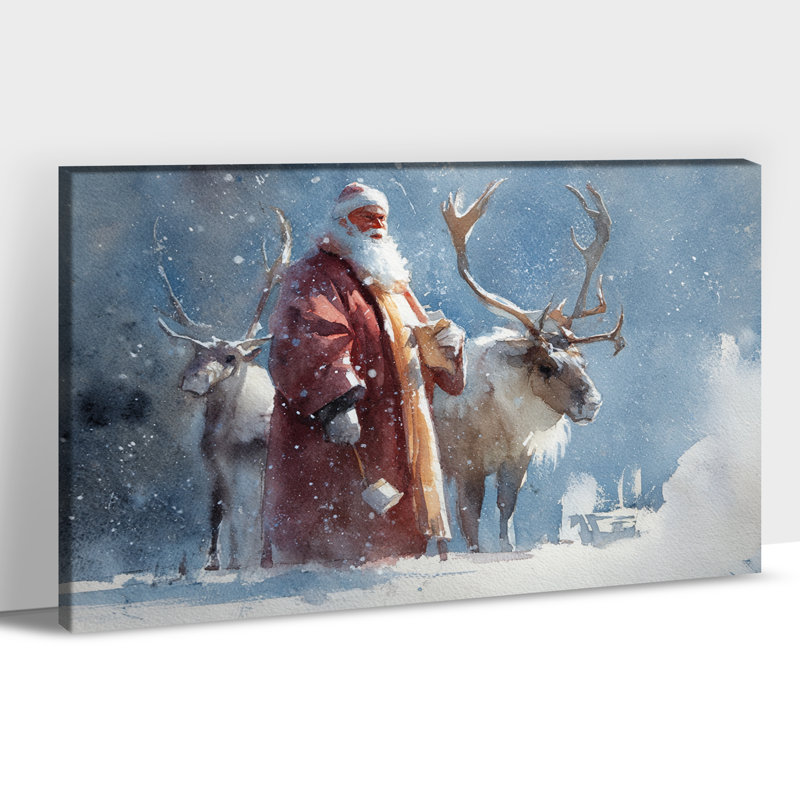 Art mural sur toile grand père Noël hivernal - décorations murales photos de Noël, impressions de Noël rétro, art mural des Fêtes pour le salon, chambre à coucher, toile tendue avec cadre en pin, 32 po x 48 po