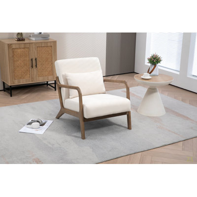 Mid Century Modern Accent Chair with Wood Frame, Upholstered Living Room Chairs with Waist Cushion, Reading Armchair for Bedroom Sunroom