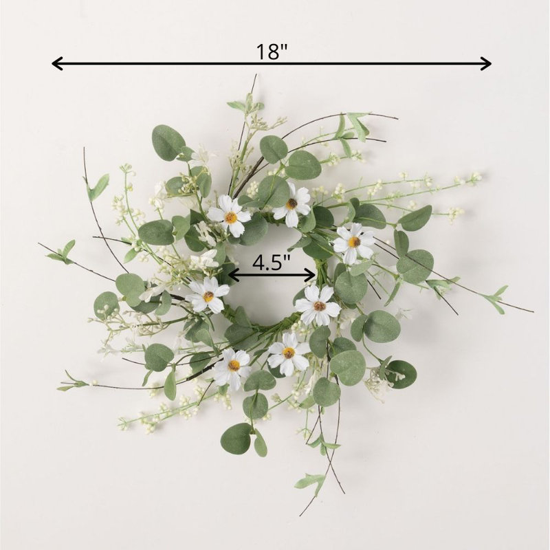 18' Artificial Daisy & Eucalyptus Wreath, 18" H x 18" W x 4" D