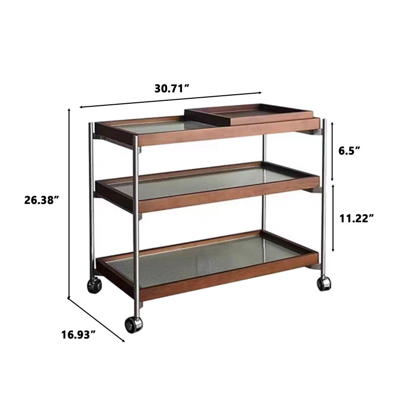 Chariot de rangement en bois ondulé 30,71 po à trois niveaux avec roulettes universelles silencieuses
