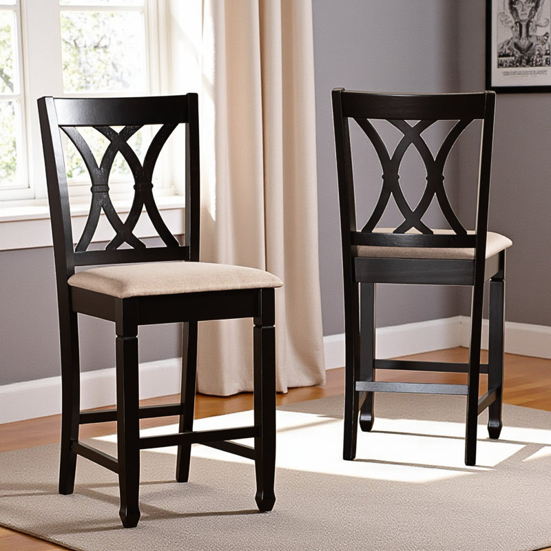 Upholstered Counter Stool with Solid Wood Frame, Espresso Brown, Sand, Counter Stool (25” Seat Height)