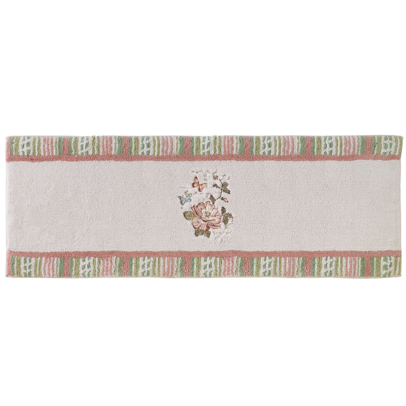 Embroidered Cotton Tufted Runner Rug with Floral Design