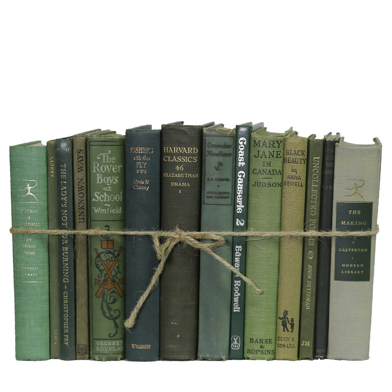 Decorative Books - Petite Vintage Boxwood Book Bundle - 1 Foot of Green Books, Green