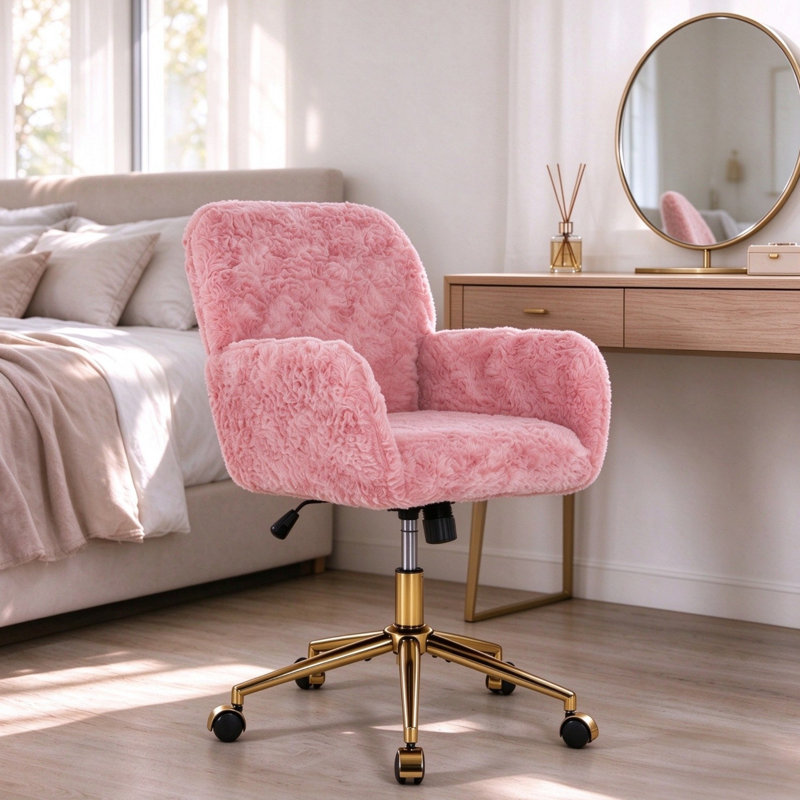 Everly Quinn Velvet Task Chair, Pink