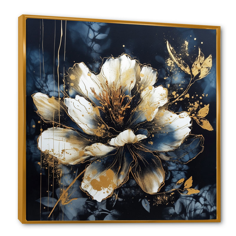 Fleur d'œillet Ruchie IV sur toile, H 16 po x l 16 po x P 1 po, Cadre flottant doré