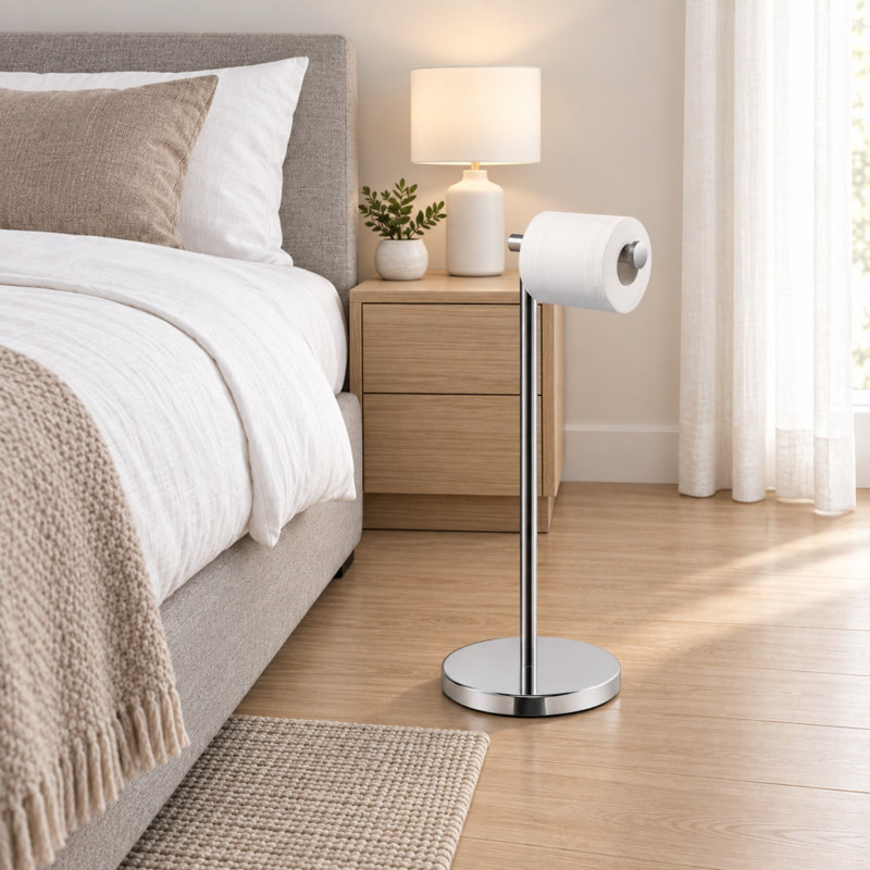 Porte-papier hygiénique sur pied en acier inoxydable SUS304, Nickel poli