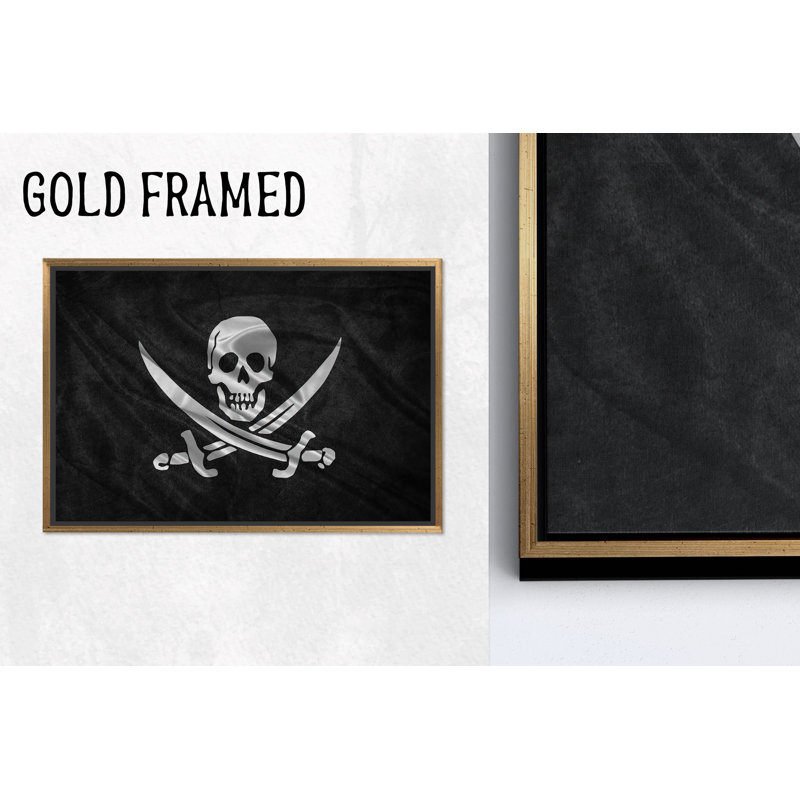 Impression sur toile de crâne de pirate et d'épées: art mural nautique audacieux, 1P encadrée d'or, 59,1 po H x 102,4 po l