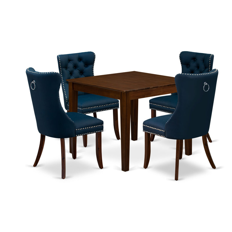 5 Piece Modern Dining Table Set Contains a Square Kitchen Table and 4 Polyester Fabric Upholstered Parson Chairs, Antique Walnut