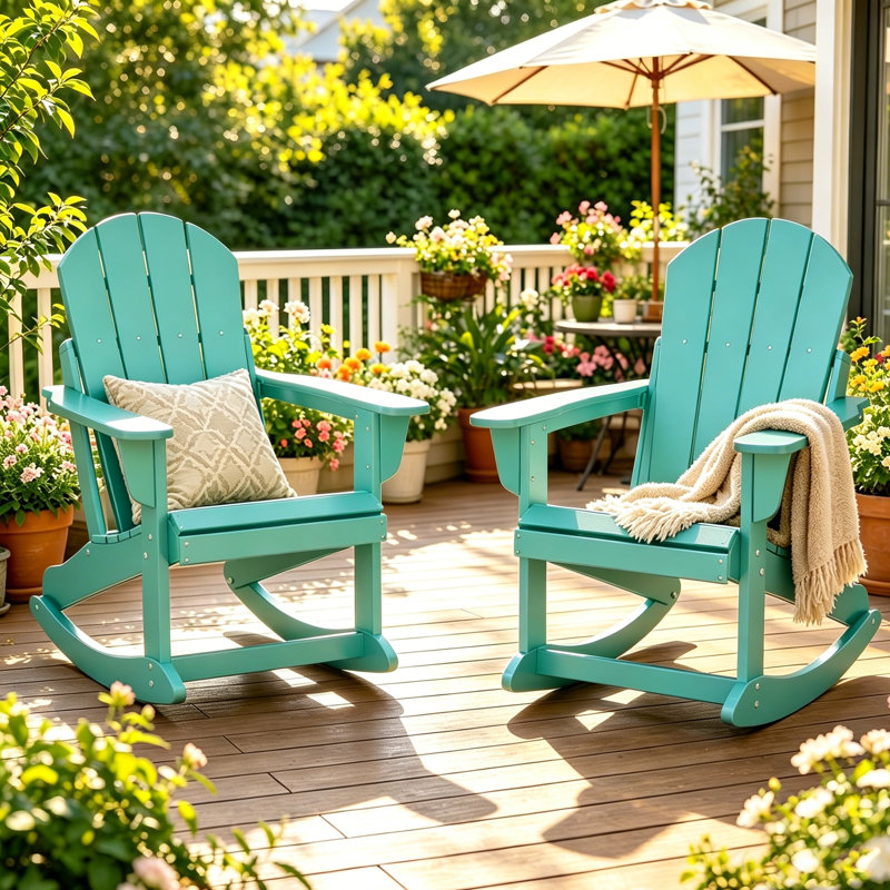 Set Of 2 Oversized All Weather Adirondack Rocking Chair, Teal