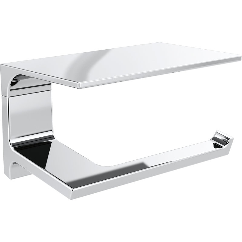 Pivotal Wall Mount Single Post Toilet Paper Holder with Shelf Bath Hardware Accessory, Polished Chrome