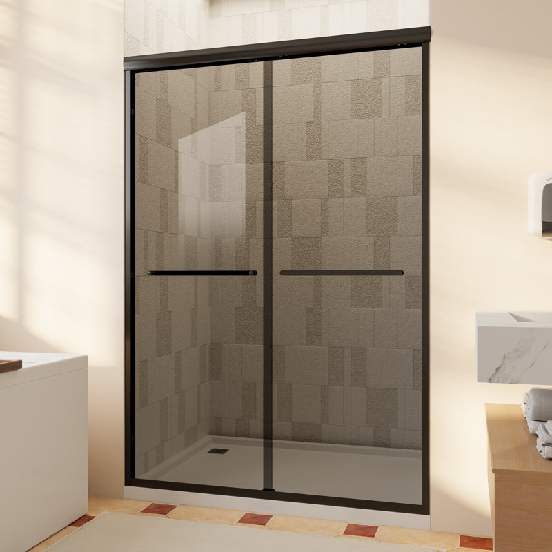 50-54" W x 70" H Double Sliding Shower Door with 1/4"（6mm） Grey Tempered Glass, Matte Black, 50" - 54" W x 70'' H