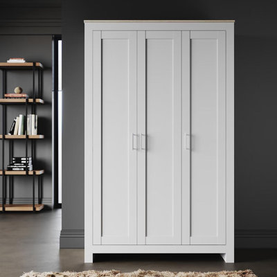180*112*49.5cm, Solid Wood Multi-Layer Storage with Hooks,3-Door Wardrobe