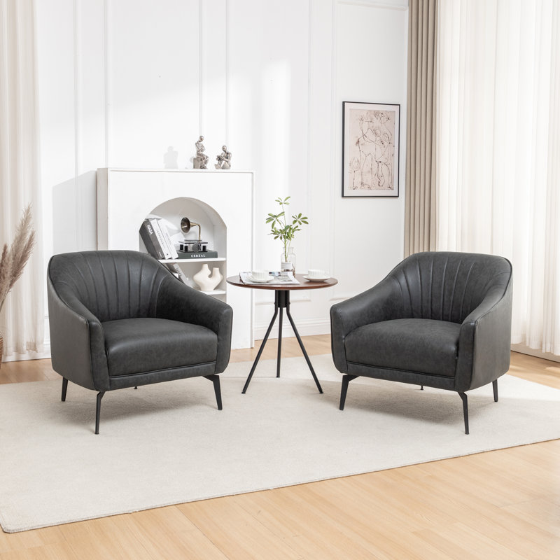Fauteuil demi-tonneau en simili cuir Ammon, Similicuir noir