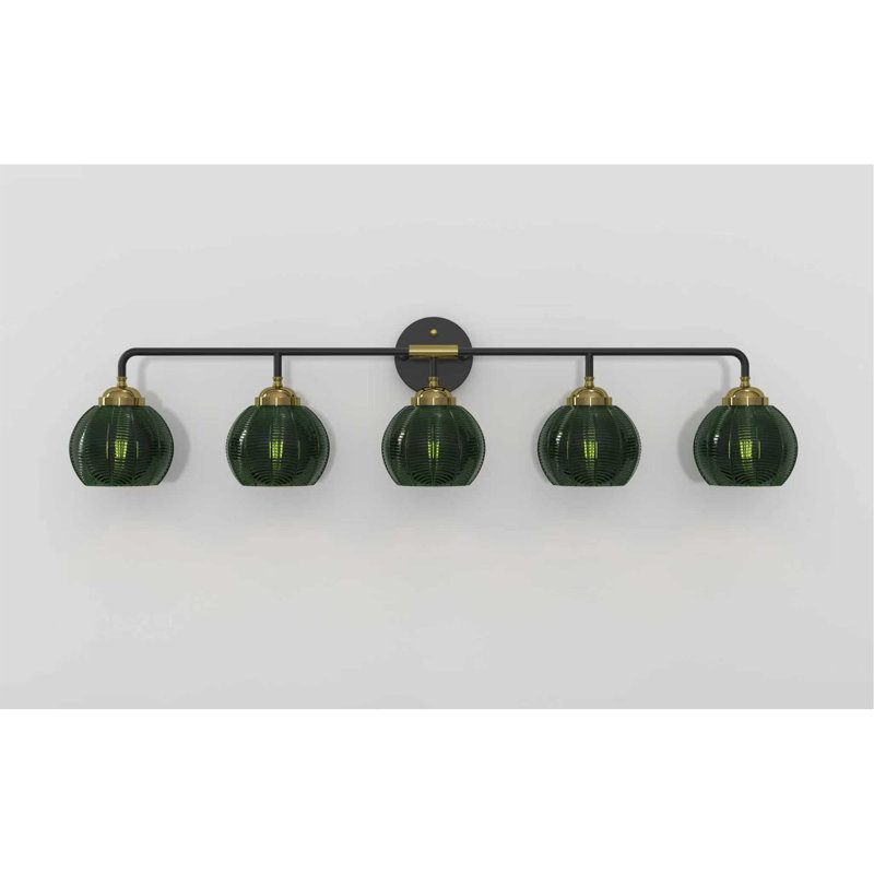 Luminaires de salle de bain à 5 lumières ((n'inclut pas les ampoules), lumières de meuble-lavabo modernes avec abat-jour en verre, luminaires de salle de bain rétro sur miroir pour la salle à manger de la cuisine Bedro - noir + doré