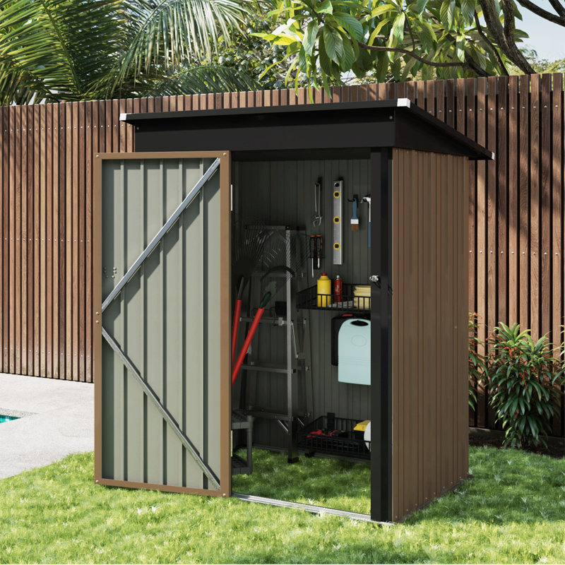 5 ft. W x 3 ft. D Metal Storage Shed, Brown/Black