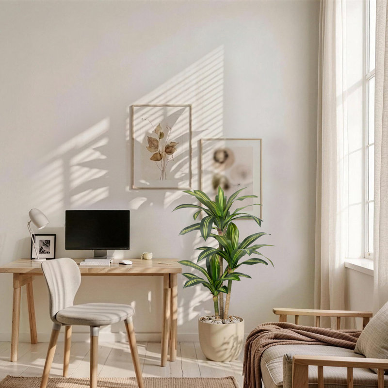 Artificial Dracaena Plant, 105cm / 120cm /150cm/180cm Tall Indoor Faux Tropical Tree with Realistic Variegated Leaves, Maintenance Free Decorative Floor Plant for Living Room Office Bedroom