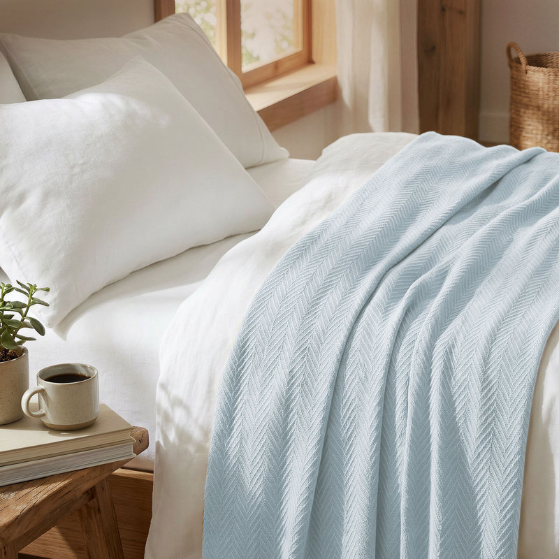 Couverture 100% coton à chevrons Threadmill, Queen (90" x 92"), Light Blue
