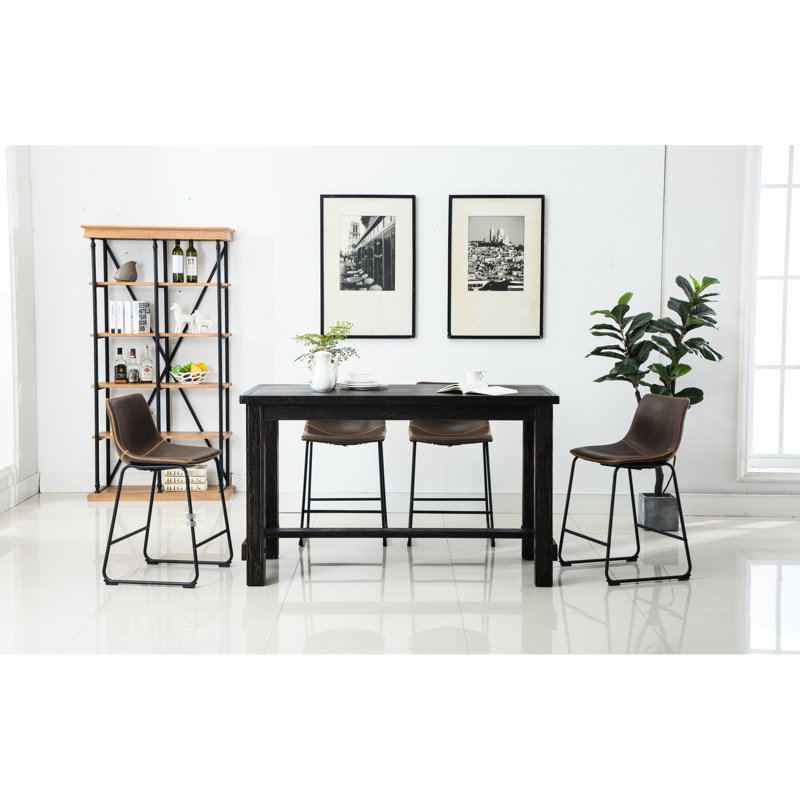 Table de salle à manger brun antique: comptoir, 4 chaises et chaises rectangulaires en bois de style rétro, Brun / Noir