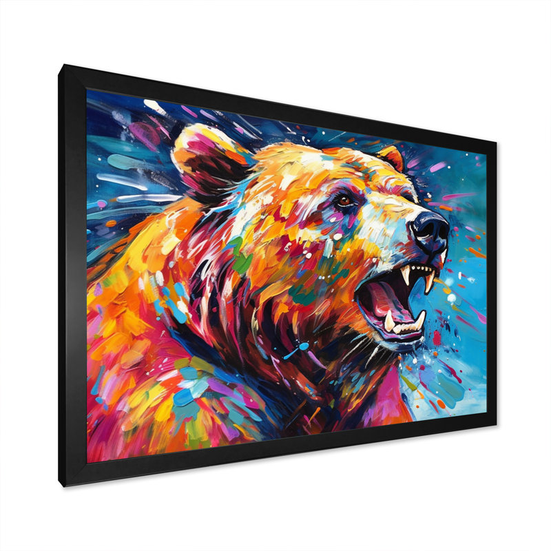 Ours coloré dans la nature - animaux, art mural, salon, H 30 po x l 40 po x P 1,5 po, Cadre photo noir