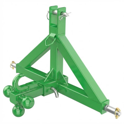 Heavy Duty 3-Point Quick Hitch Trailer Receiver – 2" Towing Ball & Hook – Cat 1 Drawbar for Subcompact Farm Tractors – Corrosion-Resistant – Farm Equipment Attachment – Green