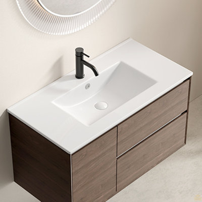 Lavabo de salle de bain 36 pouces, comptoir de meuble-lavabo en céramique sans trop-plein