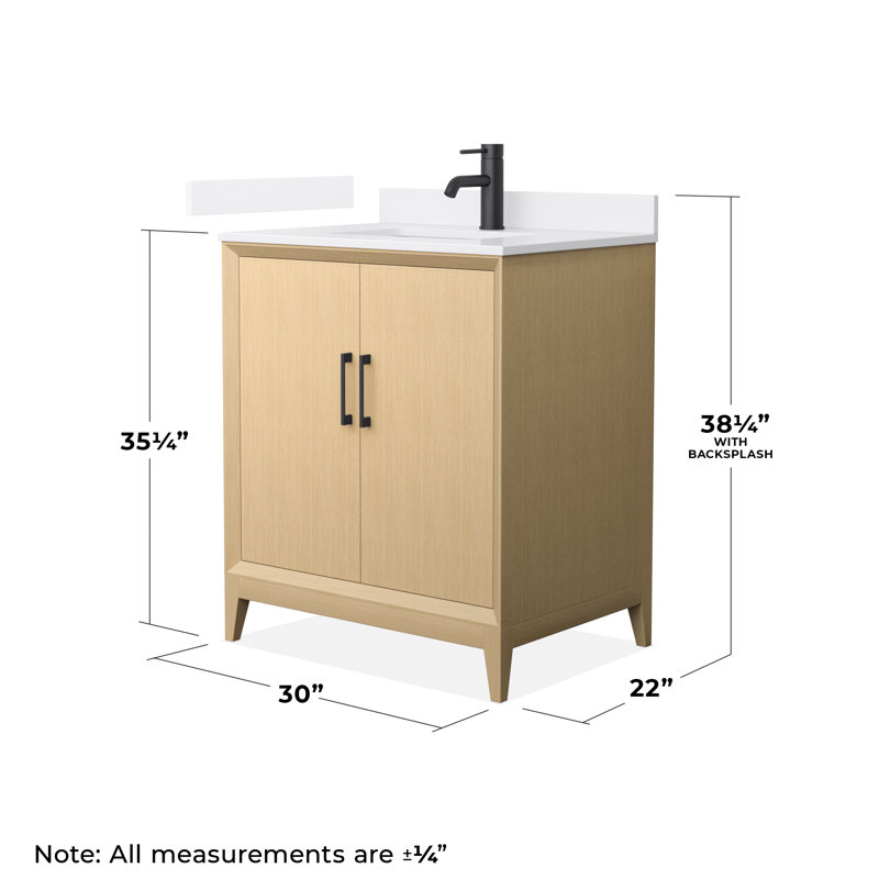 Janna 30" Freestanding Single Bathroom Vanity with Quartz Top, White Quartz, Single, Matte Black