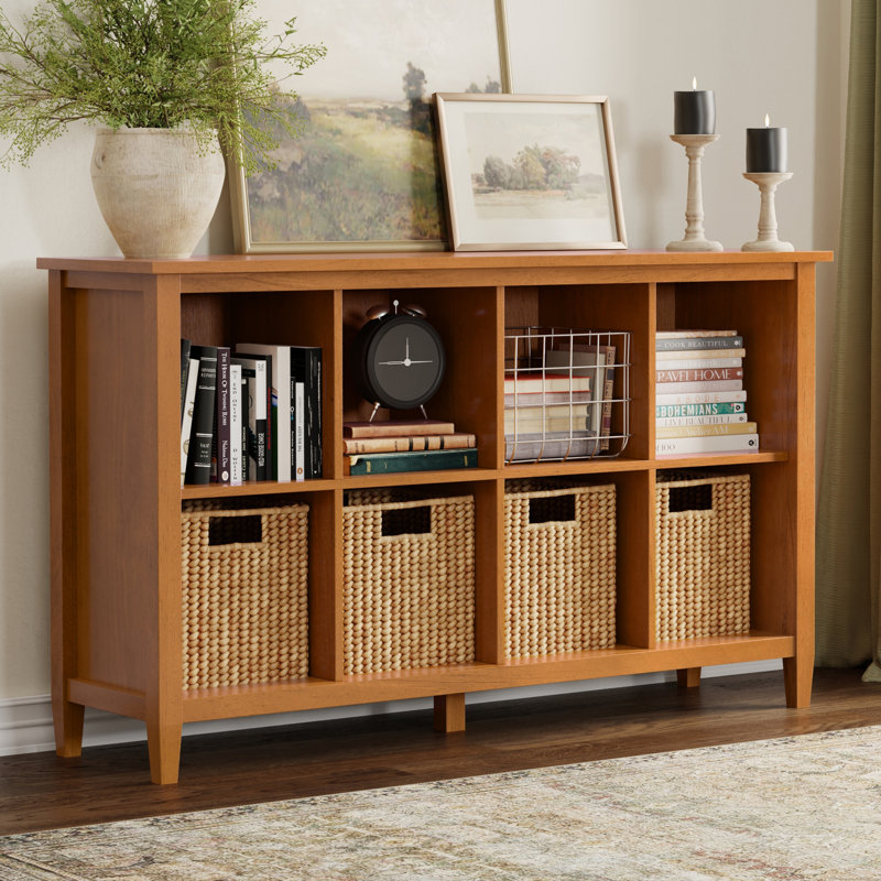 Warm Shaker 57"W Solid Wood Entryway Console Table with 8 Cube Storage