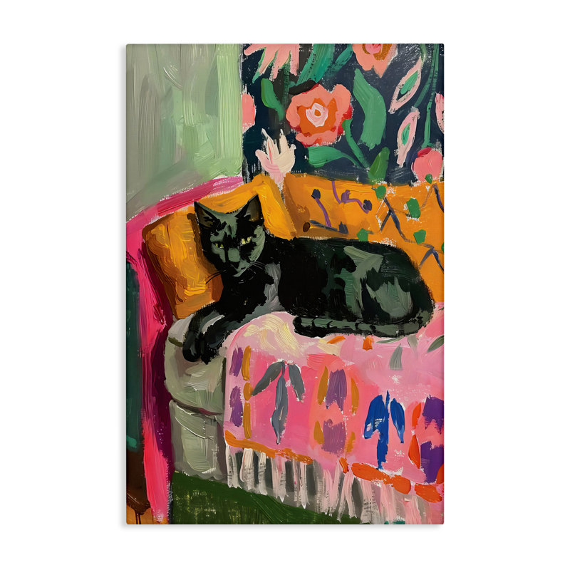 Relaxed Kitty on Couch Canvas, design by LSR Design Studio, 36" H x 24" W