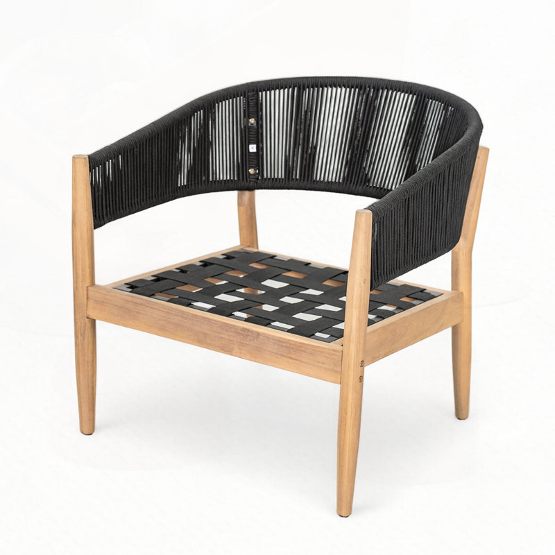 Fauteuil club d'extérieur en bois d'acacia, Noir