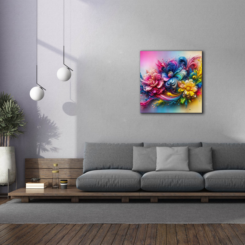  «Flower Paint Splash 3» par Rey Klimt, art mural sur toile, 37 po x 37 po, H 37 po x l 37 po
