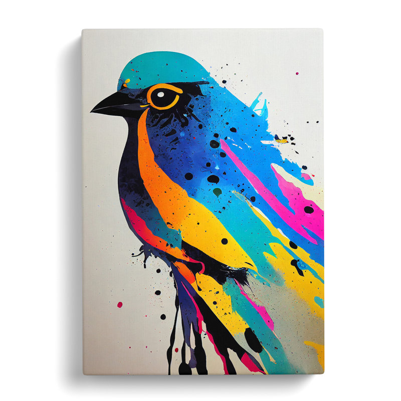 Bird Paint Drips No.5 - Unframed - Wrapped Canvas, 50cm H x 35cm W x 3cm D